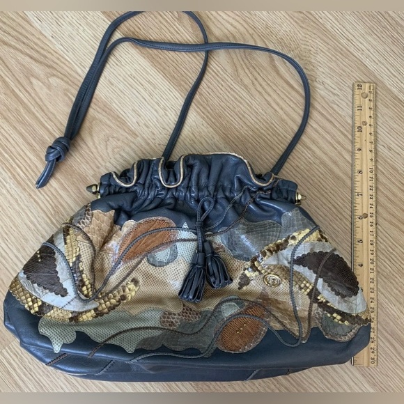 Carlo Fiori of Italy Leather Snakeskin Purse Shoulder Bag Handbag Gray Green Tan - Picture 4 of 16